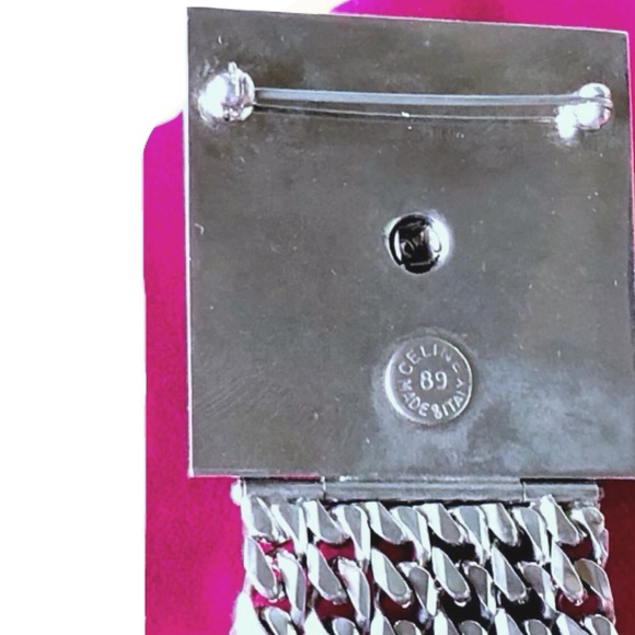 Celine Rare Vintage Pave Silver Door Knocker Logo Chain Link Archival Brooch Pin - Picture 8 of 13